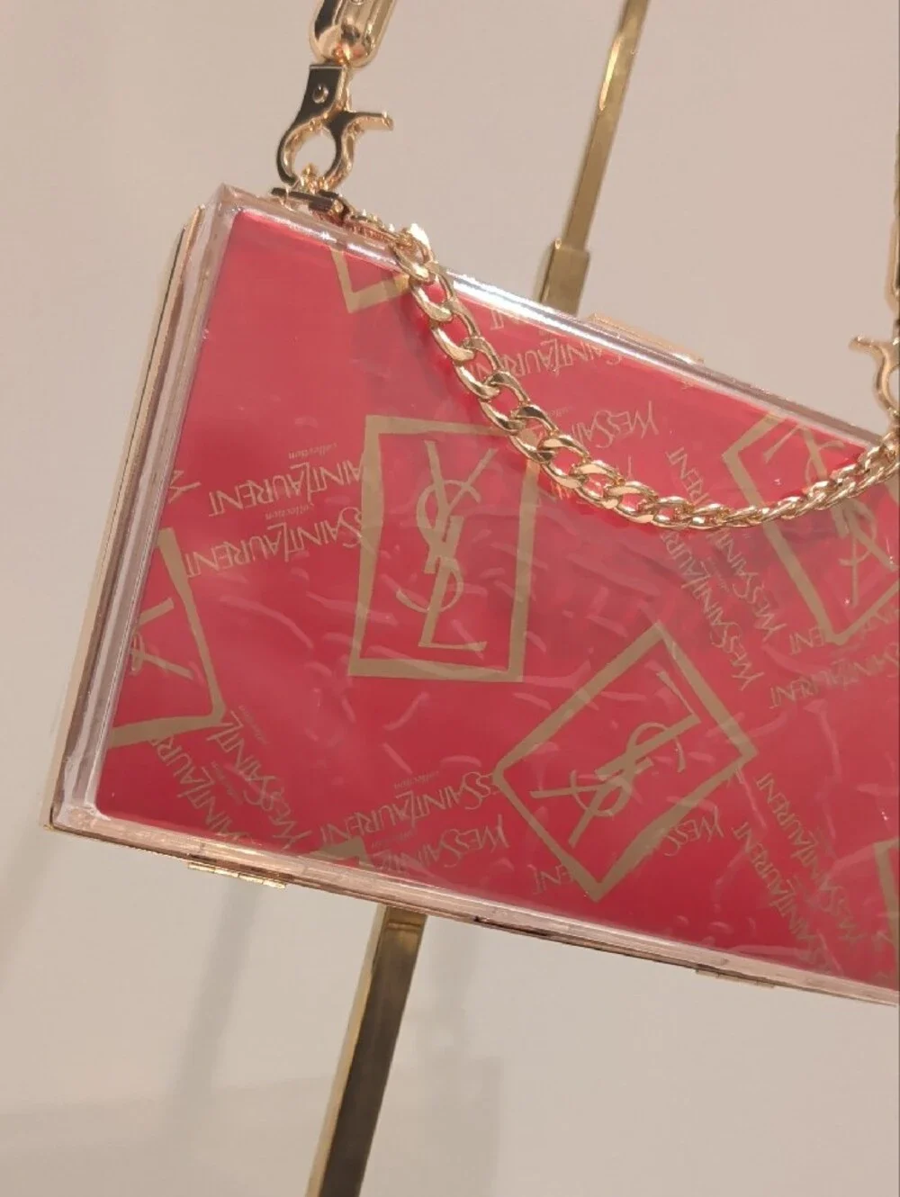 Upcycled Novelty Saint Laurent Red Acrylic Box Clutch